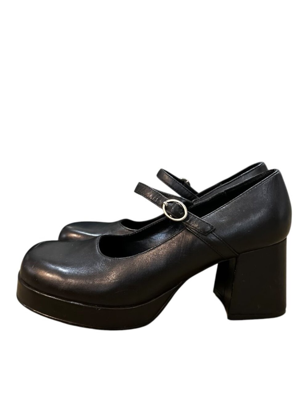 Vintage Steve Madden Platform Black Leather Heeled Maryjanes Y2K
